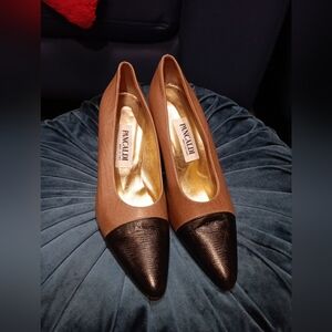 Pancaldi Made In Italy Bicolor Heel Pumps Brown black Italian Size 10B